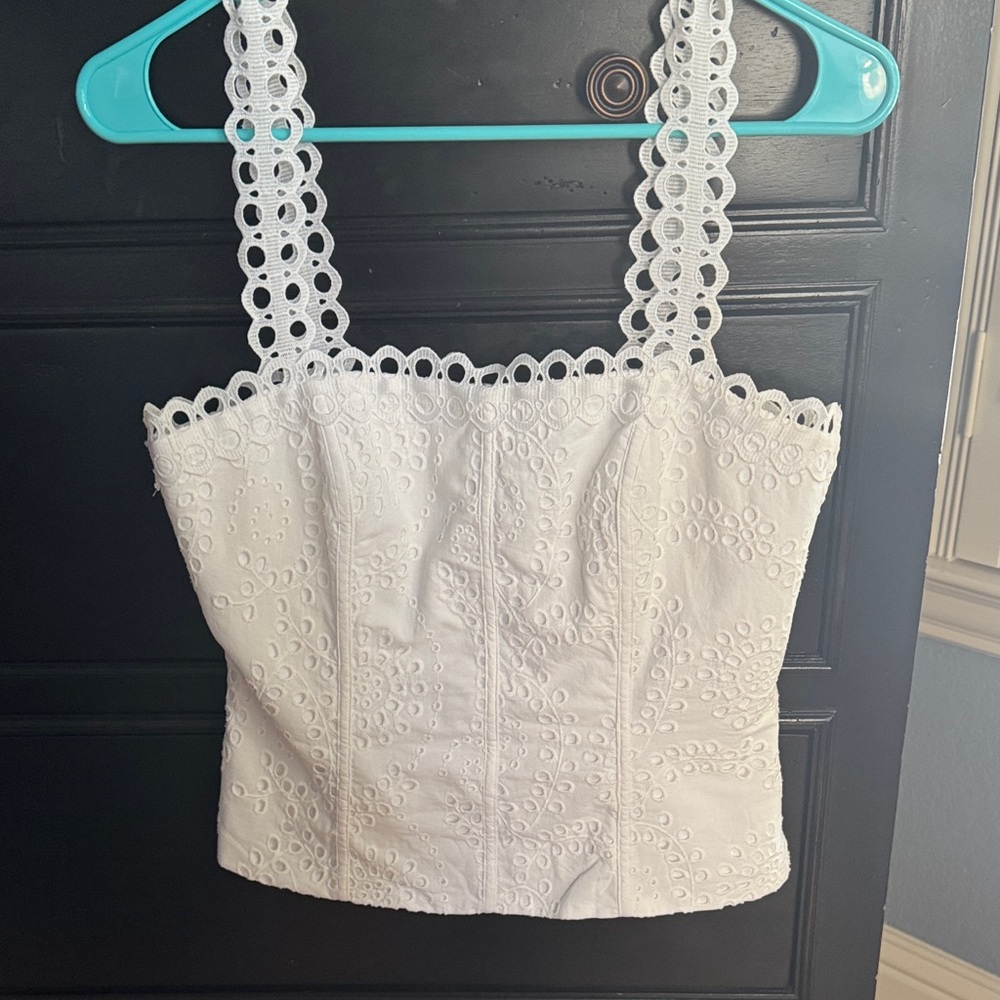 White House Black Market White Eyelet Crop Top